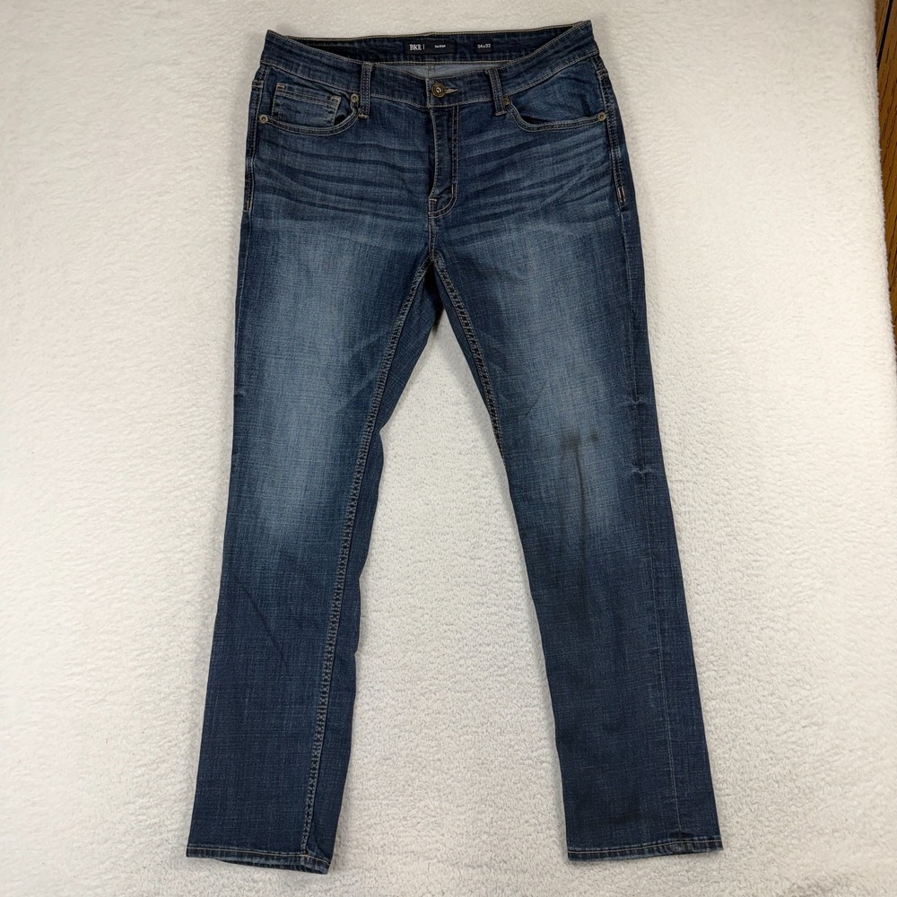 BKE Mason Jeans Mens 34x32 (34x29) Blue Dark Wash Regular Straight Denim Western